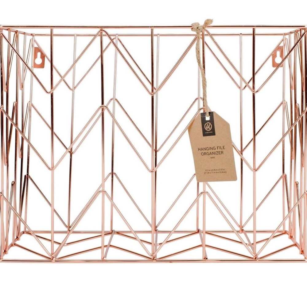 Metal file folder desk organizer. Rose gold.